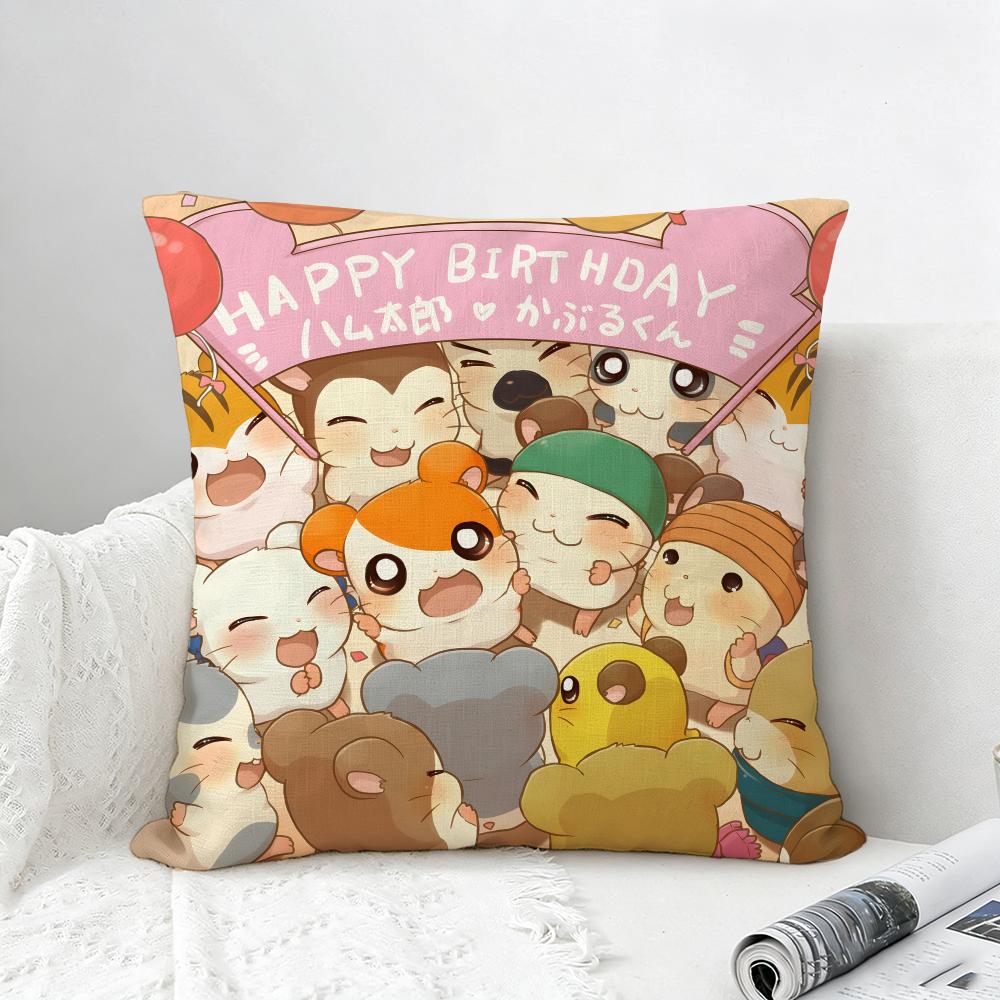 Anime Hamtaro Cushion Cover Natural Linen Pillowcase Set AllinOne Decor for Sofa Bedroom Chair