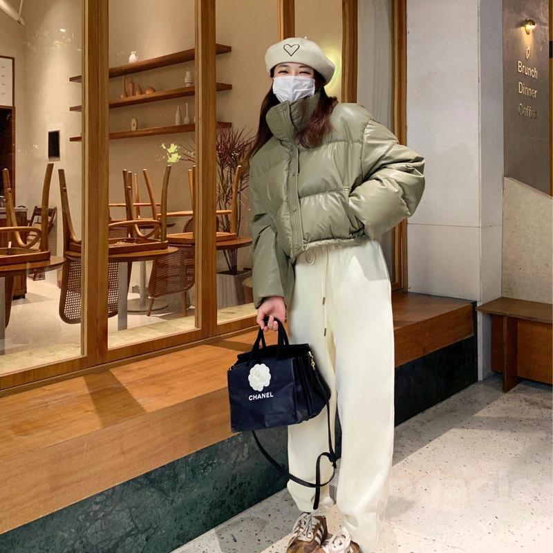 Leave-in Pu Leather Down Cotton Clothes Women's Short New Winter Thickened Stand-up Neck Bread Clothes Leather Cotton Coat