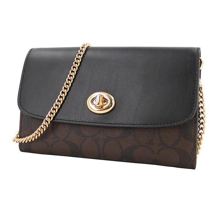 Coach Borsa a tracolla in tela e pelle con stampa monogramma C classica, catena staccabile, borse da donna, nero 24280-IMAA8