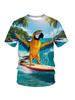 Kids' Tropical Macaw Parrots Beach Print Short Sleeve T-Shirt Summer Animal Graphic Tee