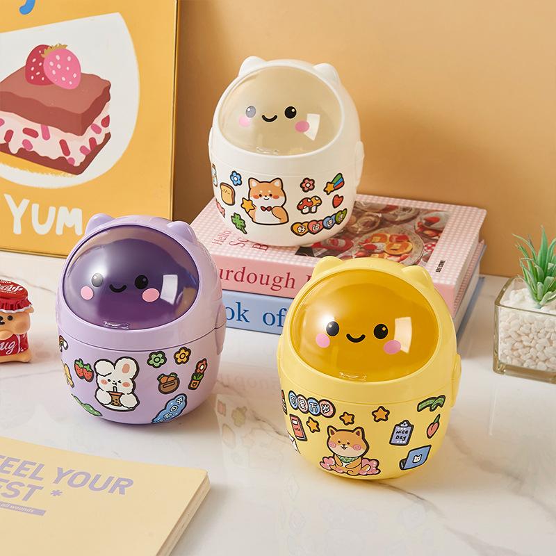 Cute Mini Desktop Trash Can with Lid Wastebasket Home Storage Bucket Office Living Room Student Storage Box Pen Holder
