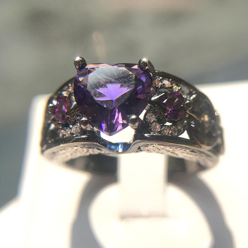 Platform Jewelry, Gold, Black And White Color-Preserving Love Heart-Shaped Zircon Ring.
