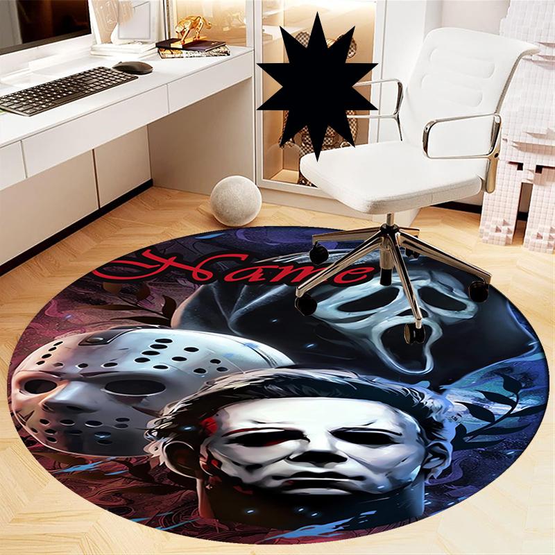 Custom Name Halloween horror Printed Round Rug Carpet Chair Rug Area Rug Entryway Doormats,for Office Chair Living Room Bedroom Kitchen Room.