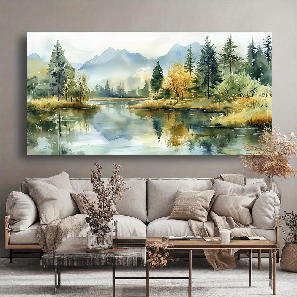 

Modern Mountain Lake Landscape Canvas Wall Art, Frameless Abstract Wall Art Picture For Living Room And Bedroom Decoration Gifts 20x40cm No Framed