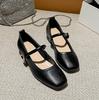 Fashion French Pumps Women's 2025 Spring Shallow Mouth Square Toe Thick Heel Single Button Mary Jane Shoes Square Toe Grandmother Shoes