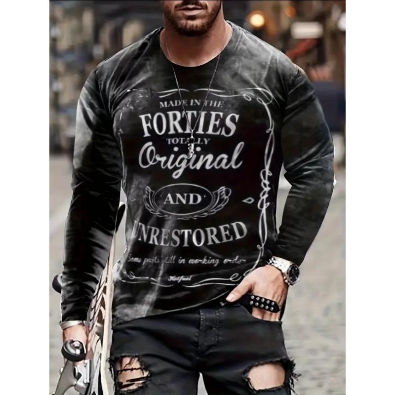 Trendy Retro Contrast Color Fabric Series 3D Printing Summer Round Neck Casual long-sleeved T-shirt Fashionable men's Clothing