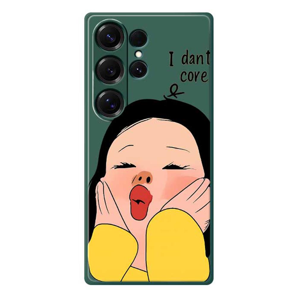 For Samsung Galaxy S25 Ultra Case Girl Holding Face Pattern Printing Straight Edge TPU Phone Back Cover