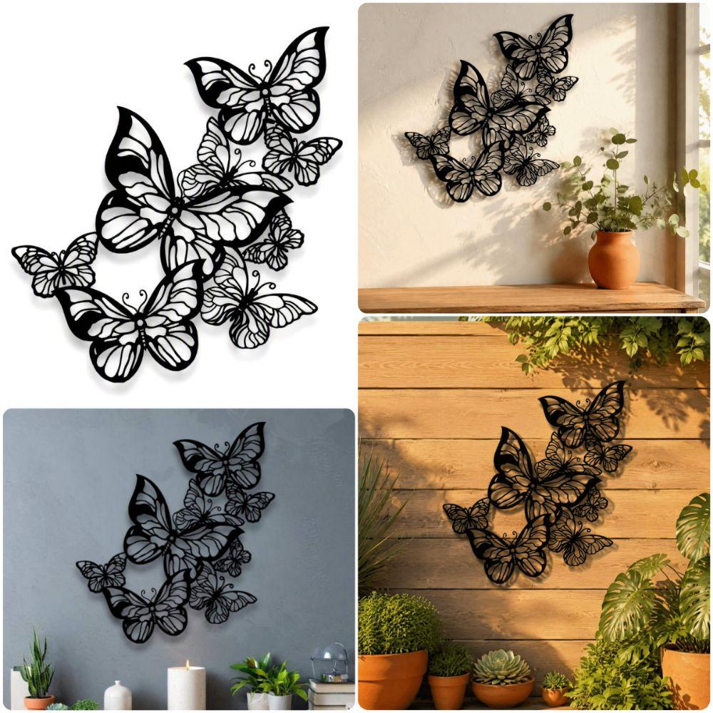 Waterproof Hanging Wall Art Black Butterfly Hanging Ornament  Garden Fence