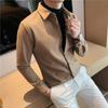 Spring and Autumn Men's Square Neck Pullover Solid Button Casual Fashion Elegant Commuter Leave Two Piece Top Long Sleeve Shirt