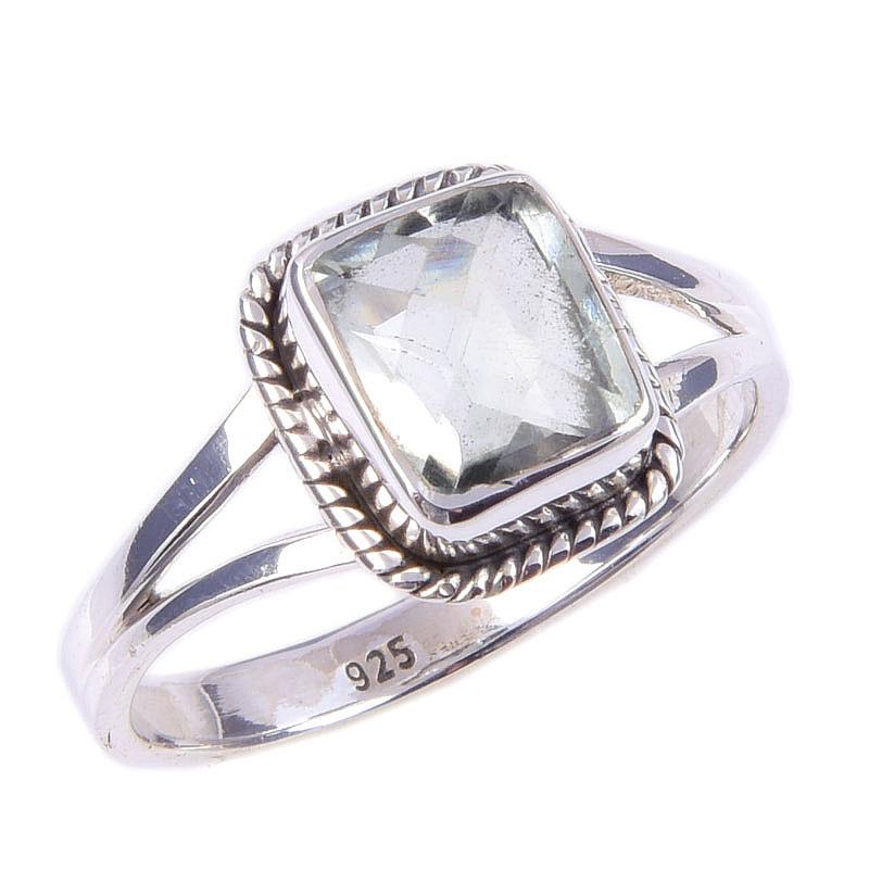 Natürlicher Grüner Amethyst Edelstein Handgefertigt 925 Massiv Sterling Silber Ring S.8 u1c56