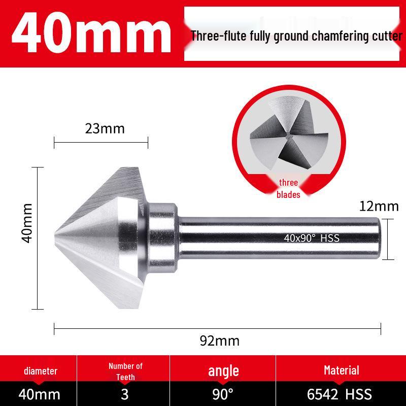 Straight Shank Single-Edge 3-Flute 45° Chamfering & Deburring Countersink Drill Bit, 90° Inner Hole Trimmer