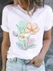 (Asian Size) Lovely Flower Style Casual Short Sleeve T Tee Top Clothing Shirt Women Printed Lady Fashion Female Graphic T-shirts