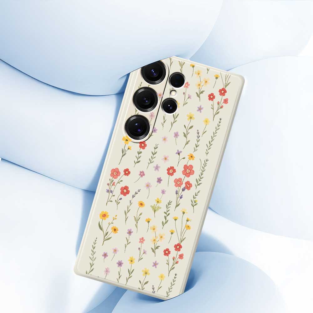For Samsung Galaxy S25 Ultra Case Flowers and Grass Pattern Printing Straight Edge TPU Phone Back Cover