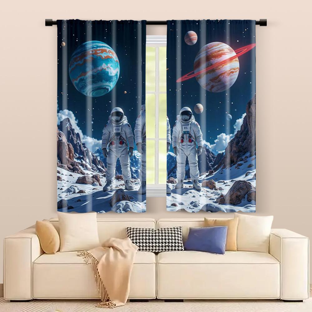 2 Pcs   Filtering Curtains (excluding Rods   Non-movable   Without Batteries) Space Adventurebackgroundsuitable for Use In Bedrooms