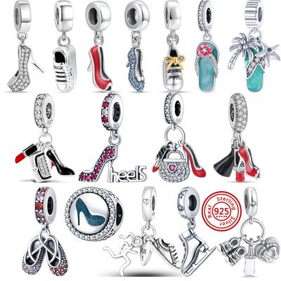 925 Sterling Silver High Heels Skates Slippers Shoes Pendants Fit Charms Bracelet Beads Women Jewelry