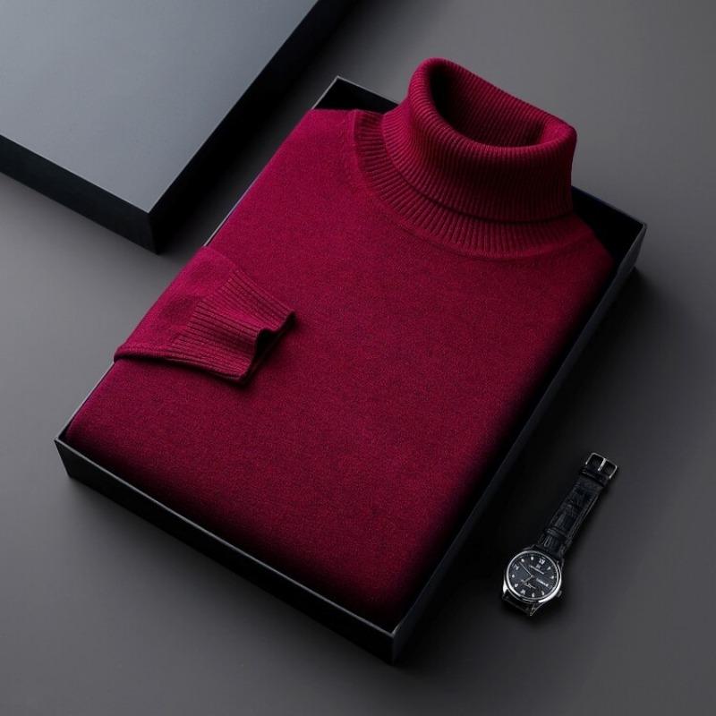 Men S Thick High Neck Solid Color Loose Pullover Knit Sweater