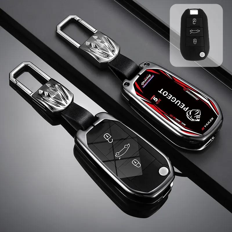 Car Sticker 2025 Hot Alloy Car Flip Remote Key Case Cover Protector Shell For Peugeot 208 308 408 508 2008 3008 4008 5008 Auto K