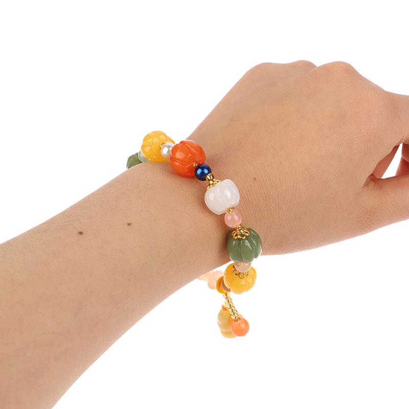 Nefritový náramek pro ženy Etnické korálky z přírodního kamene Společný přívěsek na zápěstí