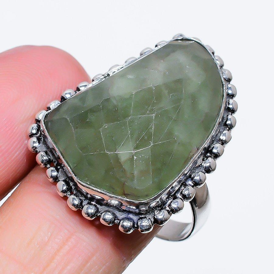 

Natural Prehnite Gemstone Handmade 925 Sterling Silver Gift Ring Size 11 D3z22