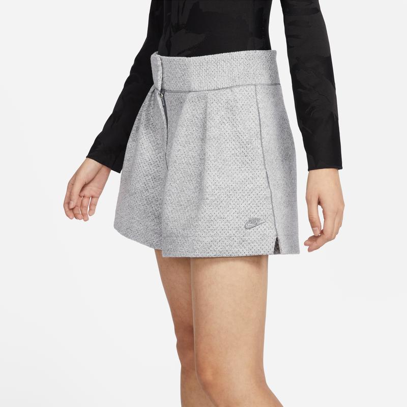 Nike Solid Color Split Hem Fleece High Waist Shorts Women shorts Smoke-Gray DX6518-077