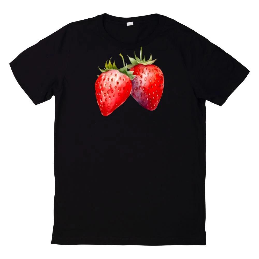 Watercolour Strawberries Motif T-Shirt 2XL