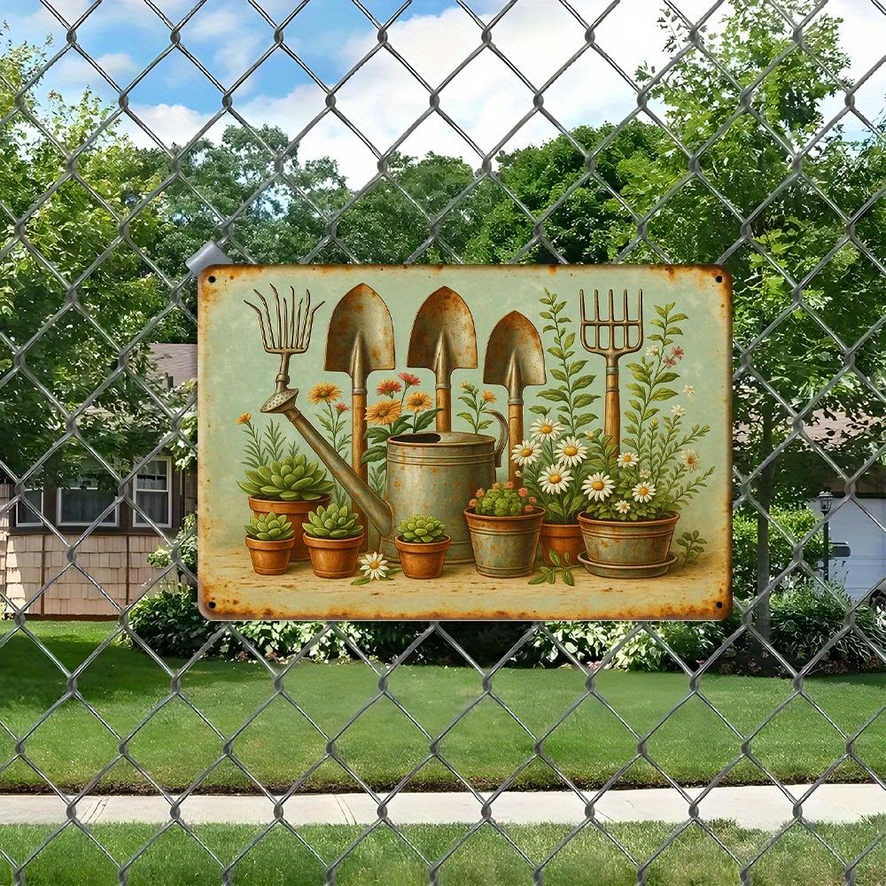 Vintage Gardening Tools Metal Sign - 20.32x30.48cm Rustic Plant Theme Decor for Indoor/Outdoor Spaces