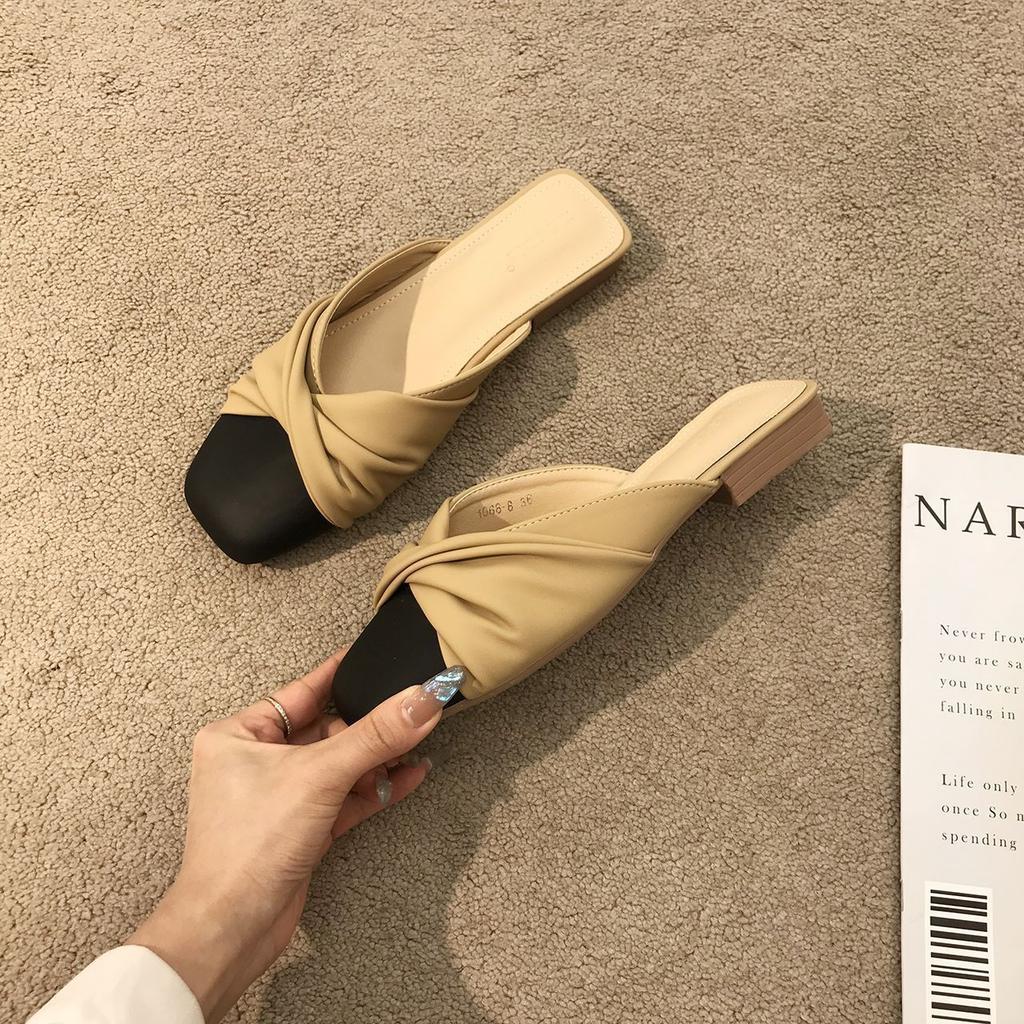 Coole Hausschuhe Damen Oberbekleidung 2025 Frühling neu kleiner duftender Temperament Fee sanft flacher Boden rutschfest Tasche Kopf halbe Hausschuhe