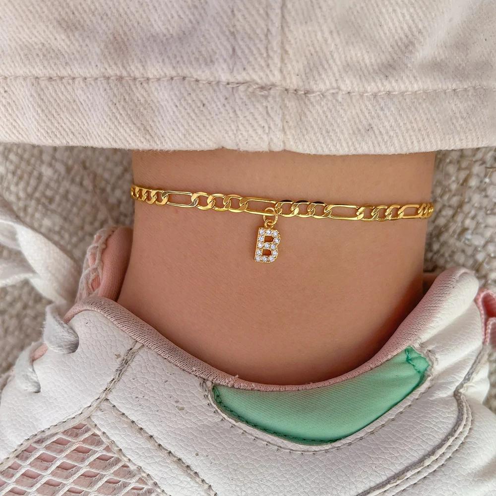 

Simple Shining Cubic Gold Color Ankle Bracelet Set For Women Butterfly Key Lock Charm Anklet Chain On Leg Boho Zircon Gift Gold