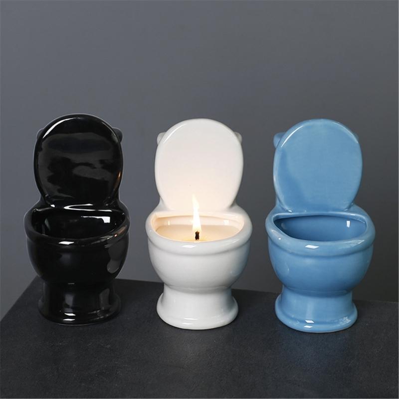 Funny Toilet Shape Small Candle Holder Stand Creative Tealight Ceramic Candlesticks Home Decors Birthday Party Gift