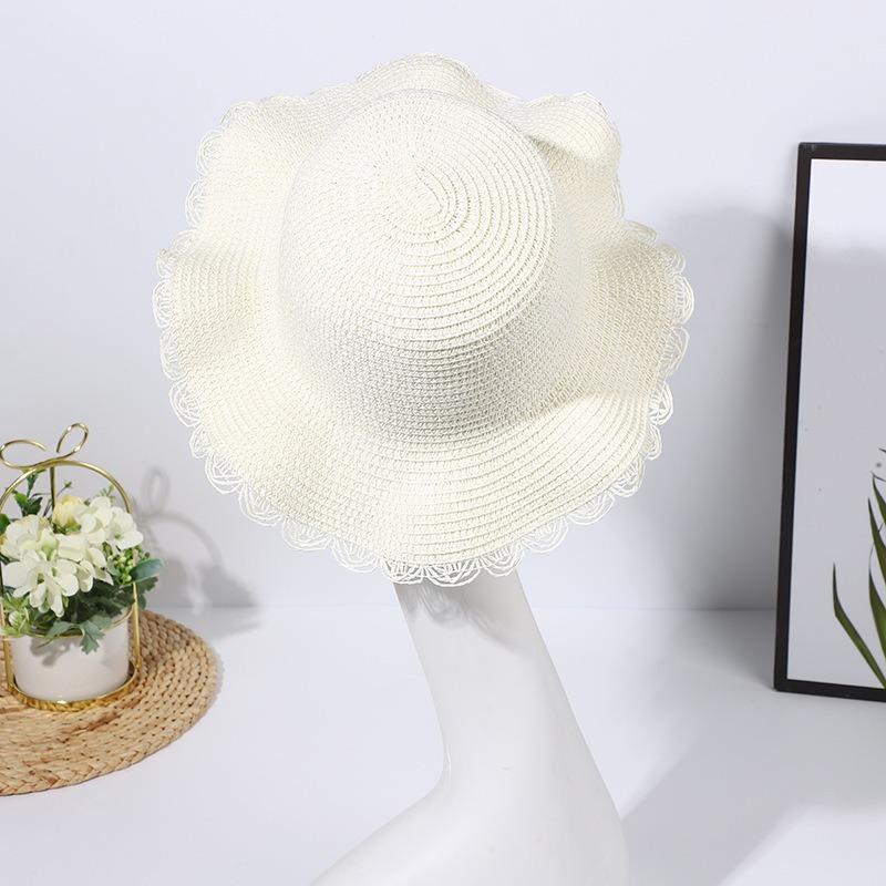 Children's Internet celebrity super fairy lace straw hat fashion outdoor travel sunscreen hat summer straw woven ruffle edge sunshade hat