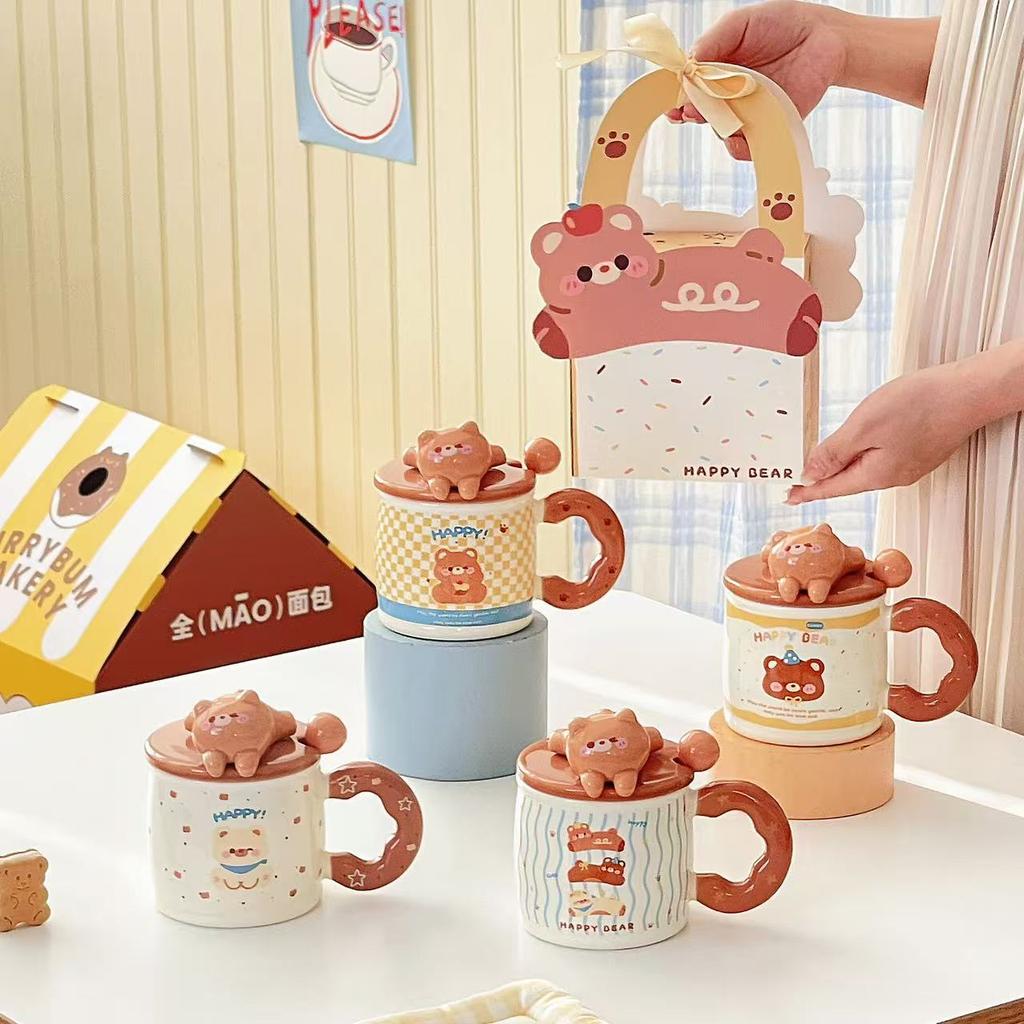 Süße kleiner Bär Tasse Hohes Erscheinungsbild Keramiktasse Design Sinn Frühstückstasse Milchbecher Geschenkbox Als Souvenir