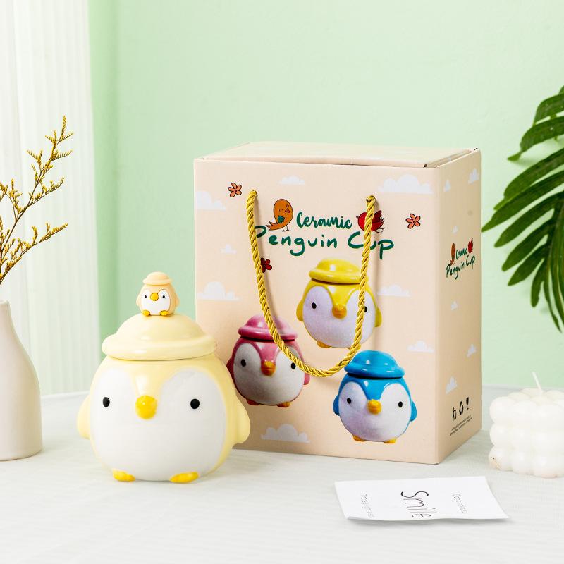 Pinguin mit großem Bauch Thermostatische Keramiktasse Niedlicher Cartoon Ins Kaffeetasse Büro Tasse Niedliche Wassertasse