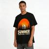 Vintage Sunset Forest Print Tee Summer Tropical Vibe Casual Top Pure cotton T-shirt