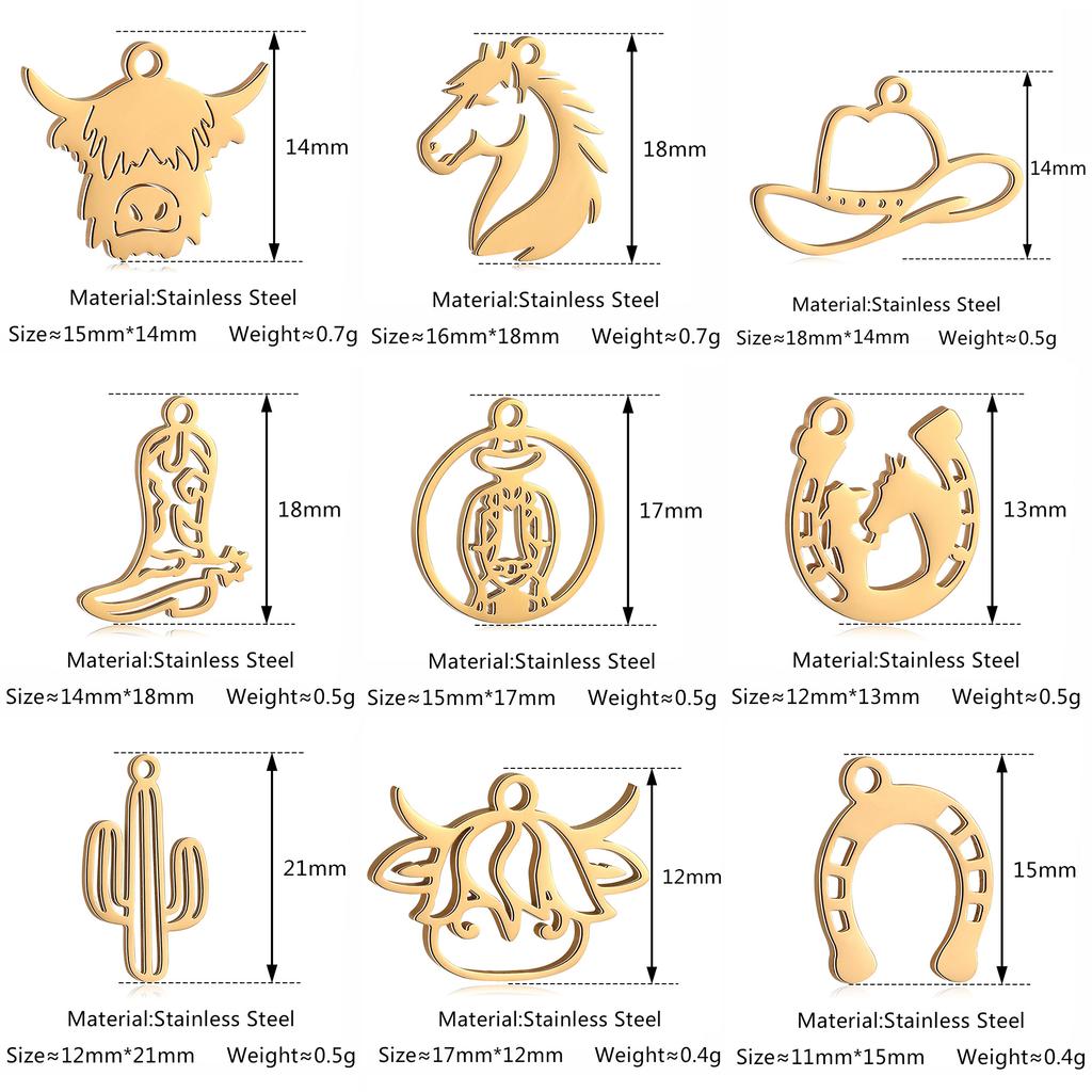 5Pcs Horse/Hat/Horseshoe/Cactus/Boot Charms Stainless Steel Western Cowboy Pendants DIY Bracelet Necklace Crafts Jewelry Making