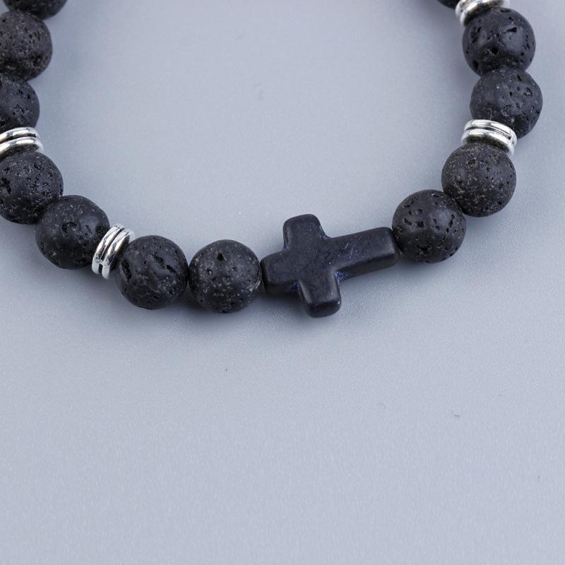 Adjustable Multi-Color Volcanic Stone Cross Beaded Bracelet