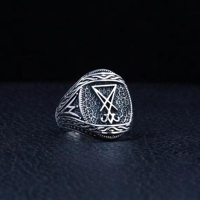Gotische Lucifer Zegel van Satan Signetringen Punk Roestvrij Staal Zegelringen Mannen en Vrouwen Pagan Heks Sieraden Feestcadeau OSR021