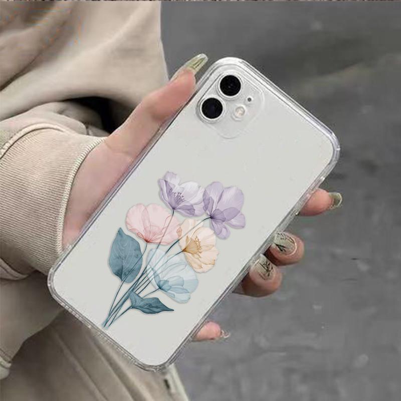 Watercolor Floral Clear Phone Case for iPhone 17 17E 16 16E 15 14 13 12 11 Air Pro Max Plus Aesthetic Soft TPU Cover