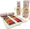 Lopenle Colored Pencil Roll Pencil Storage Large Holds 72 with Colorful Flower and Butterfly Floral Paintbrush Tool Fabric Brush Art Stationery Pencil