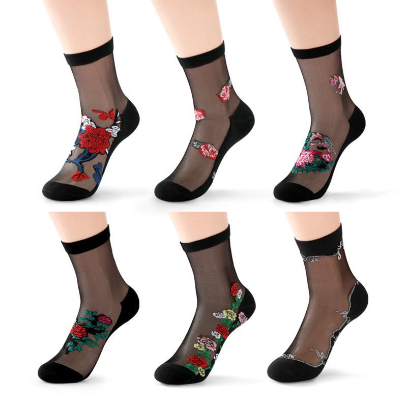 5 Pairs of Women's Summer Thin Fashion New Flower Tube Crystal Stockings