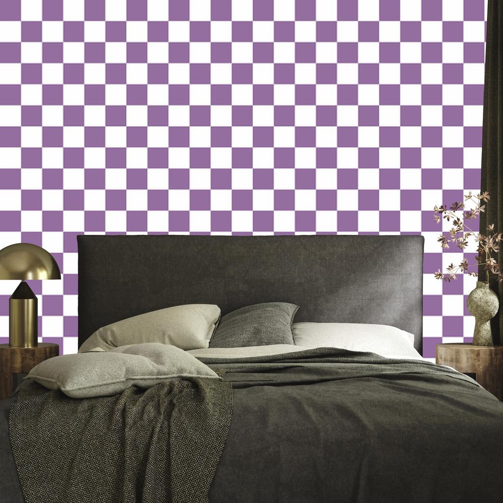 Checkerboard Wallpaper Purple and White for Living Room and Bedroom 50x1000