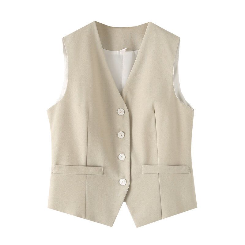 Fashion Style 2024 New Fall Women's Clothing Commuter's All-Matching Slim Looking Sleeveless Cotton Linen Vest Mid Waist Pants Suit