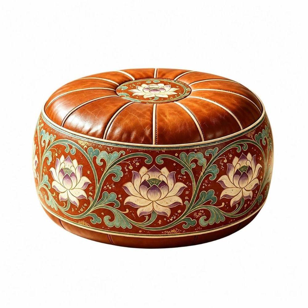 Embroidered Pattern Fillable Ottoman Pouf Round Shape Floor Seat Cushion Round Pouf Cover Home Use