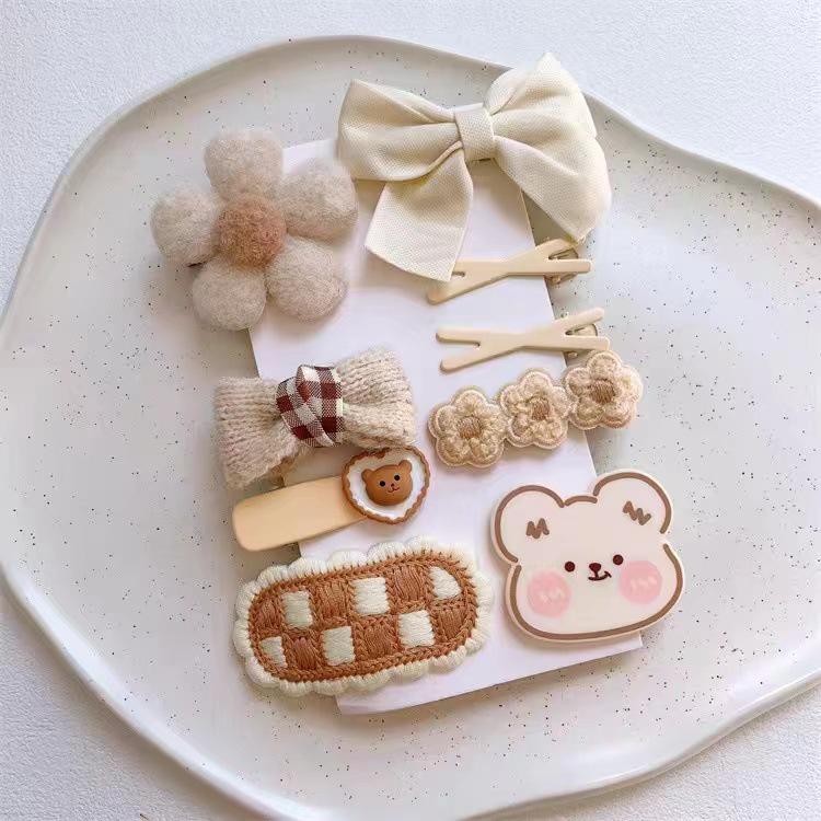 Autumn & Winter Plush Bear Hair Accessories: Cute Milk Coffee Wool Flower Butterfly Hairpin for Children