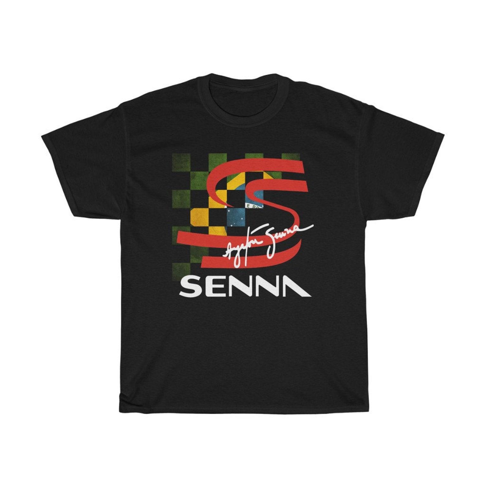 Ayrton Senna Logo Brazilian Racing Legend San Marino Black T-Shirt Size S to 5XL 2XL