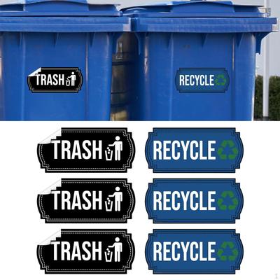 6 Pieces Trash and Recycle Stickers Decal Portable Self Paste Sorting Stickers, Recycling Bin Labels