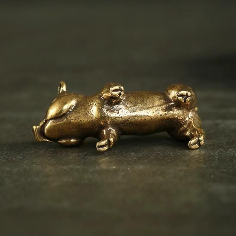 Retro Copper Chinese 12 Zodiac Pig Statue Home Decoration Antique Brass Lucky Animal Figurines Small Table Desk Ornaments