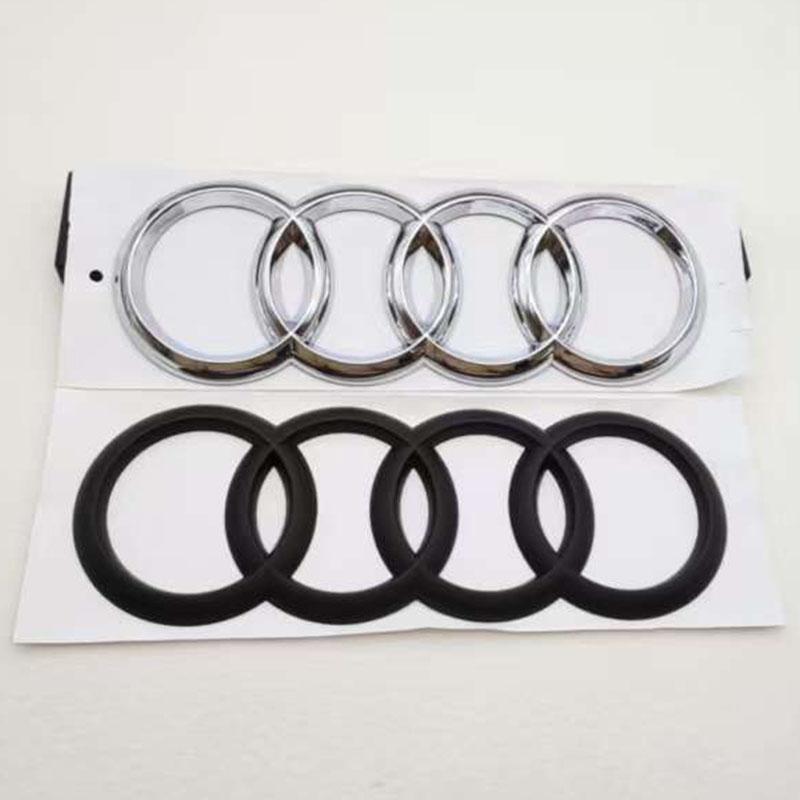 Q4 202mm 4 Rings ABS Black Chrome Car Trunk Badge Decal Logo Sticker For A4 A3 A4 A6 A8 Q2 Q3 Q5 Q8 S4 S6 R8 RS4 RS6 Accessories