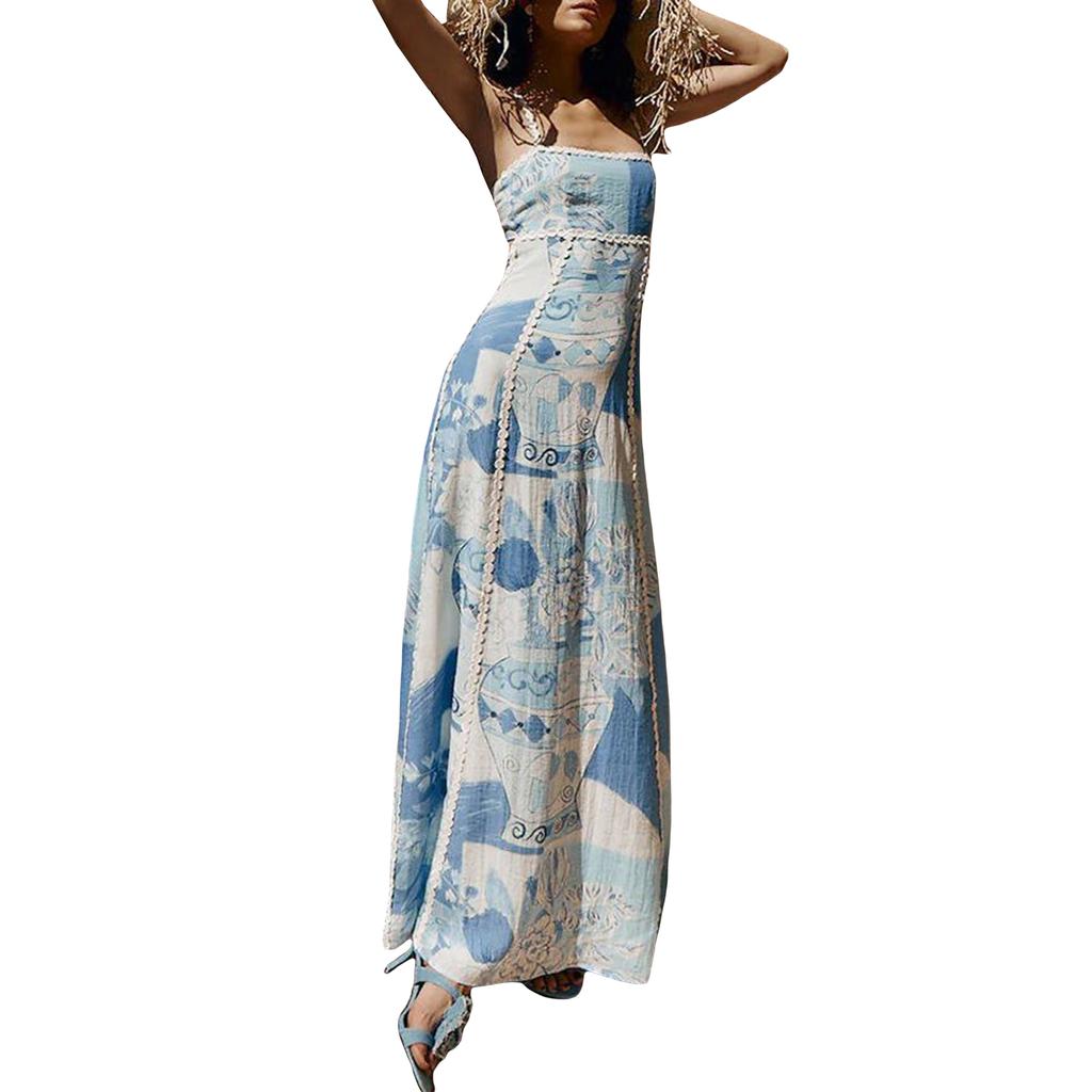 Dámské letní šaty bez rukávů, ležérní, vintage, s květinovým potiskem, se zavazováním na zádech, áčkového střihu, párty šaty na dovolenou, pláž, streetové oblečení