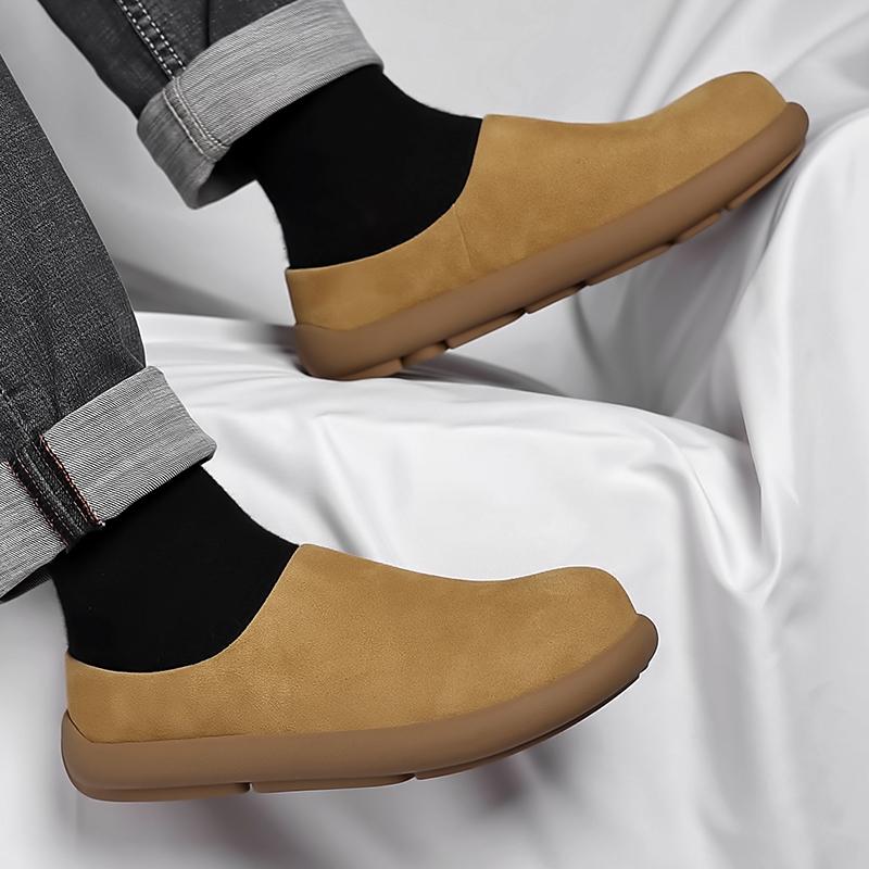 British Style Casual Leather Thick Bottom Slippers Homes In Indoor Slipper Flat Designer Non-Slip Casual Half Drag Shoes