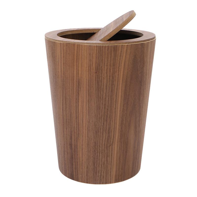 Träpapperskorg med svänglock, Rund kökspapperskorg, Japansk liten papperskorg för vardagsrum, kontor, badrum